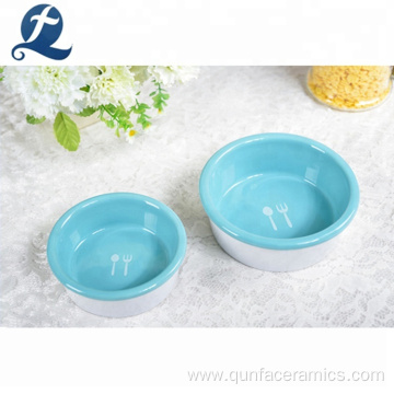 Round water feeding ceramic stoneware dog food bowl